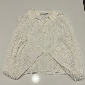 Zara Ivory Knit Stretch Top